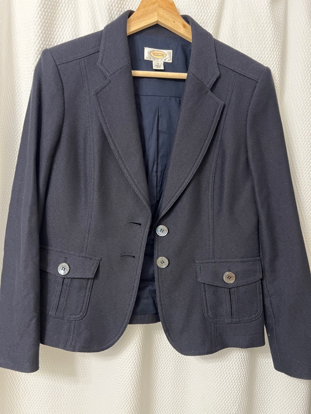 Talbots Navy Blue Textured Blazer Jacket Patch Pockets